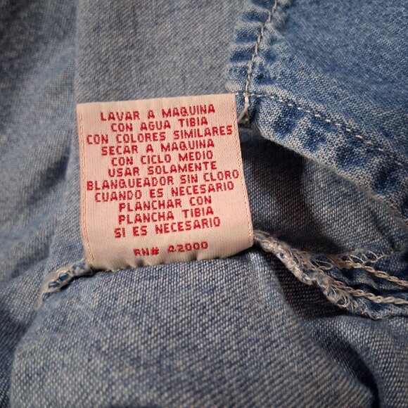 Vintage Basic Editions Holiday Christmas Shirt M Denim Chambray Jean Ornaments - Picture 7 of 16